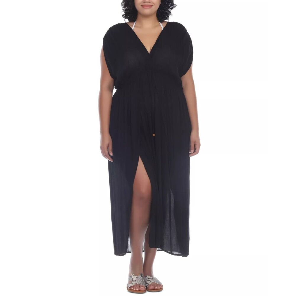 Raviya Women's Black Sleeveless Front Slit Swim Maxi Dress Cover Up Size 2X NWT